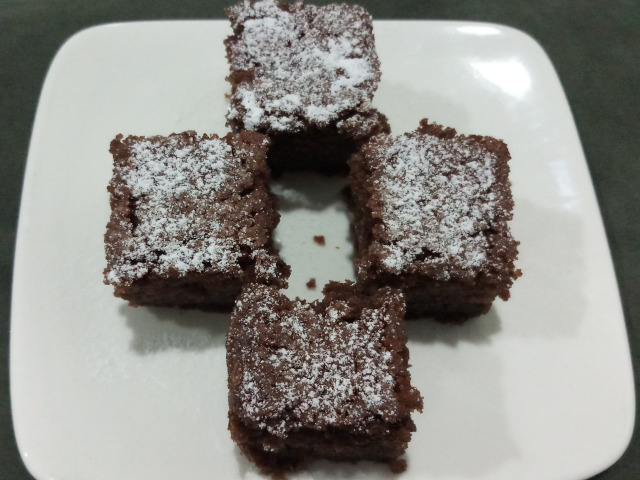 A Chocolate Cake pieces in a white plate.